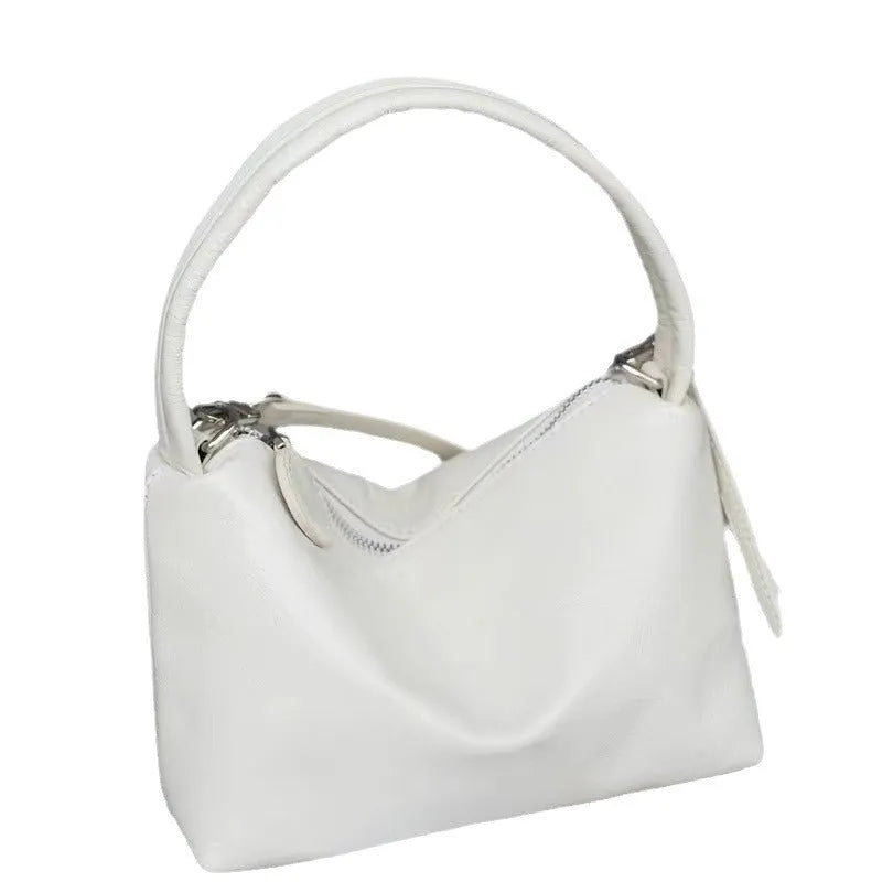 Genuine leather patent glossy shoulder underarm bag in horizontal square shape with internal pockets