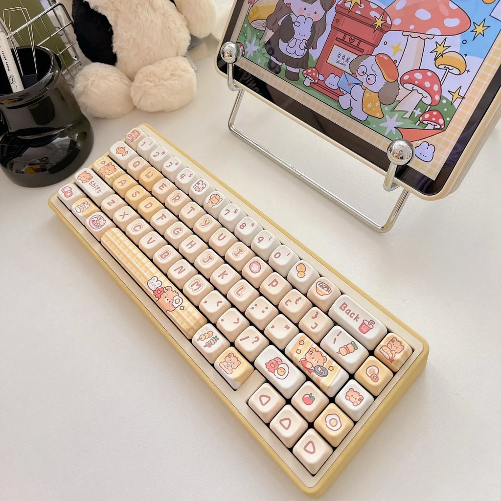 Rabbit Bear Restaurant themed mechanical keyboard keycaps in EOA height profile with thermal sublimation printing