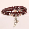 Women's wine red garnet crystal bracelet with flower-shaped pendant in bohemian ethnic style
