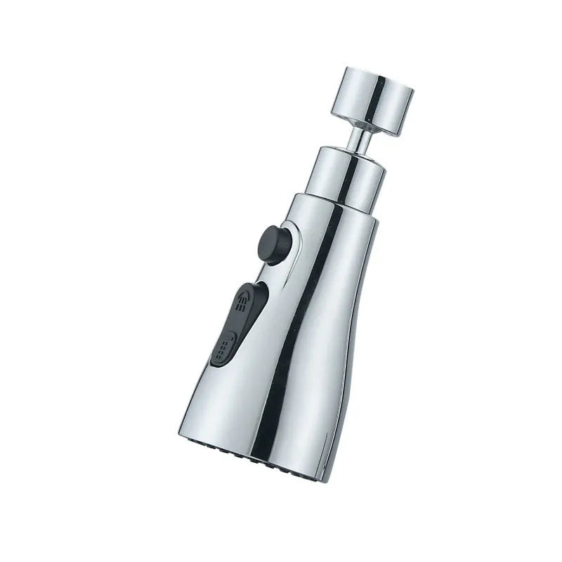 Universal pressurised faucet sprayer adapter with rotating head in silver finish
