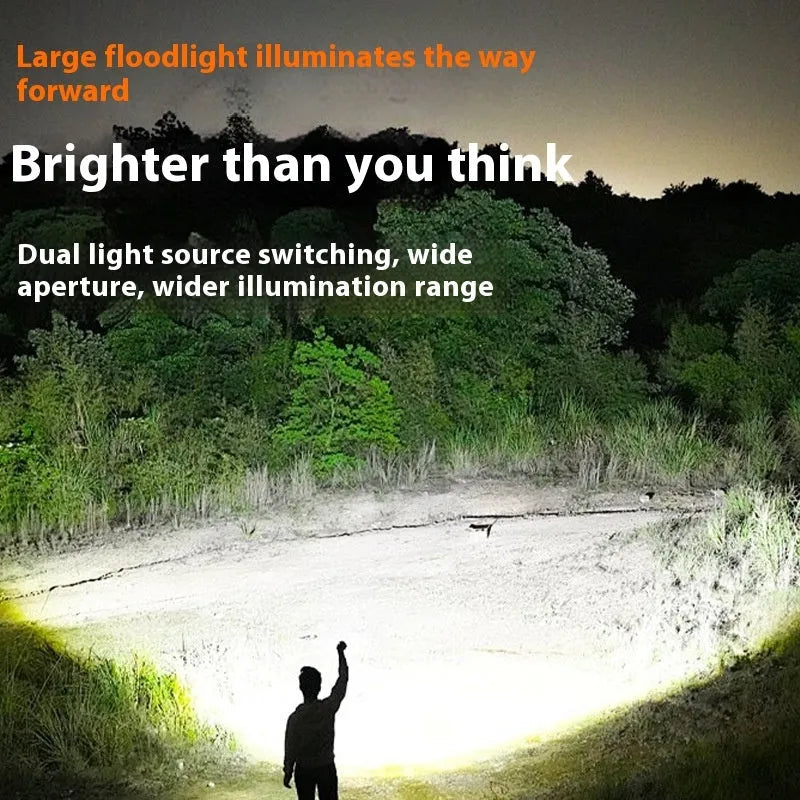 Aluminium alloy bicycle headlight with dual L2 lamps, USB Type-C charging port, and quick-release mounting base.