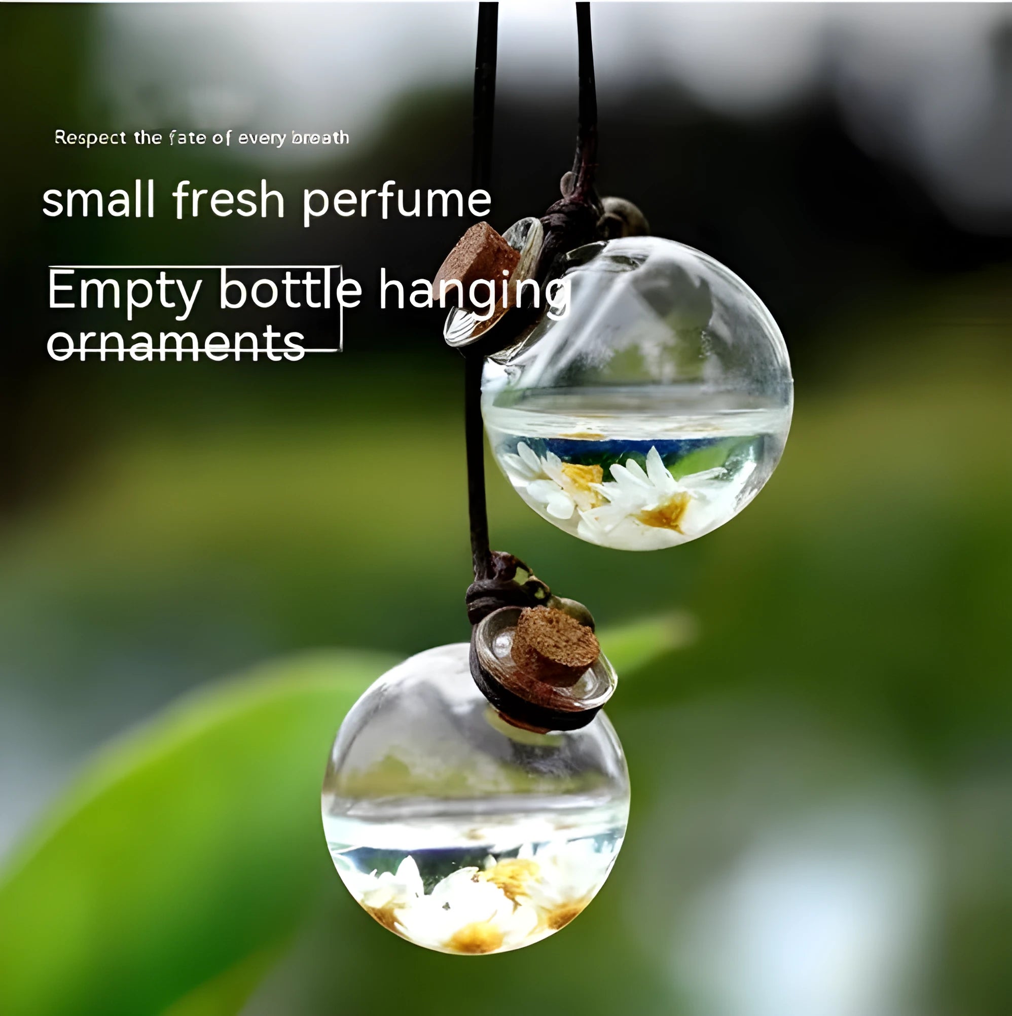 Glass car perfume pendant with preserved flowers in selected colour and diameter