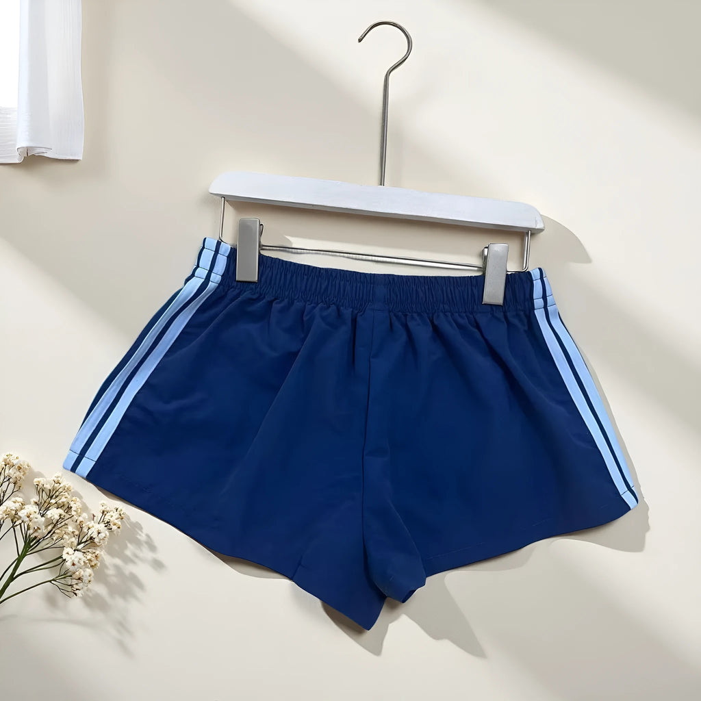 Men's navy blue high-waist nylon sports shorts with elastic fabric