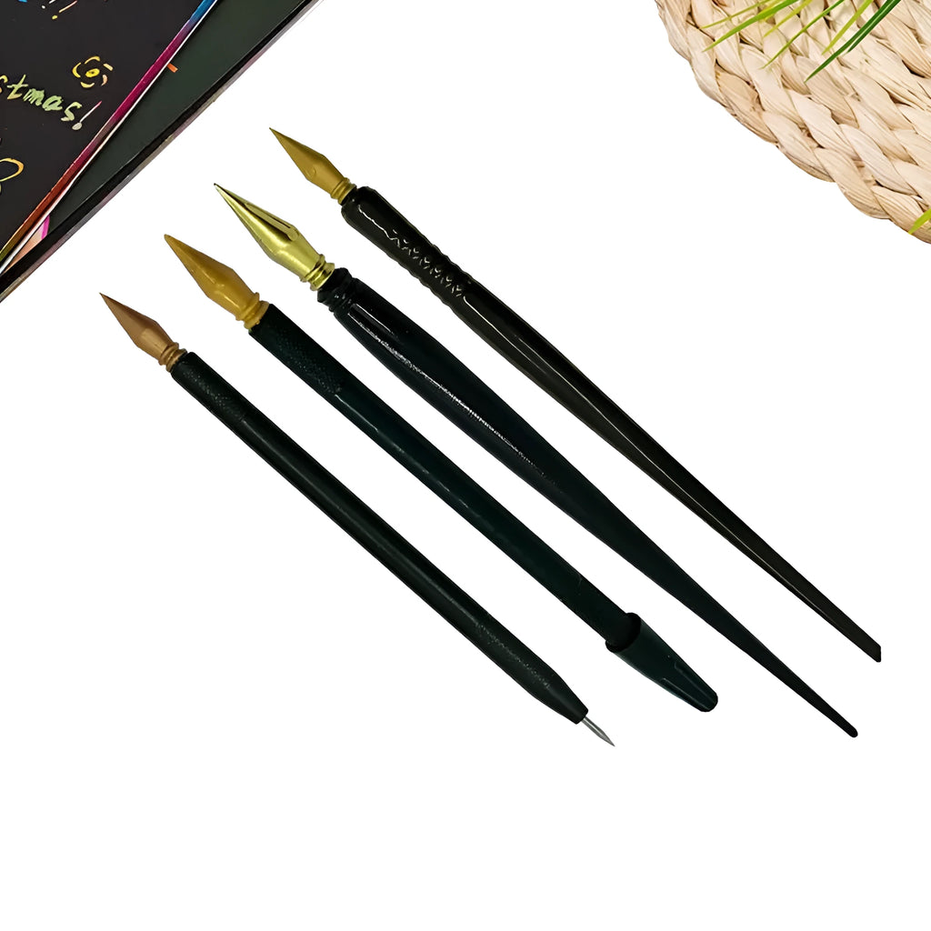 Children's scratch art pen with integrated brush made from white PS plastic for creative drawing projects