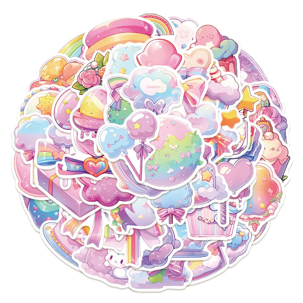 Candy theme decorative waterproof stickers measuring 4-7cm individually, 50 sheets pack