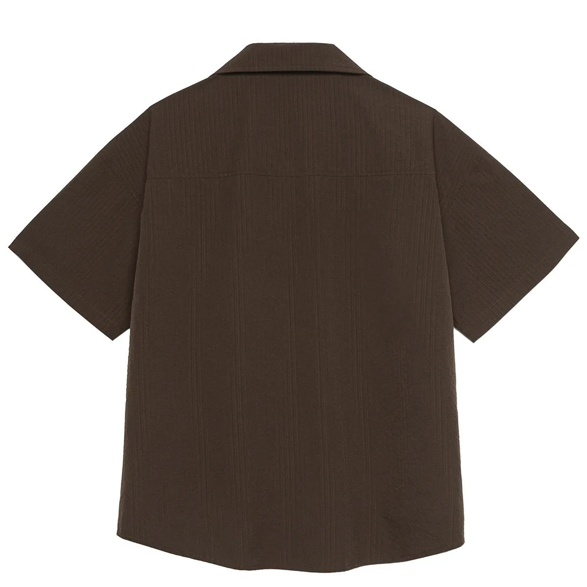 Brown stripe polyester outdoor shirt with Cuban collar and short sleeves for camping