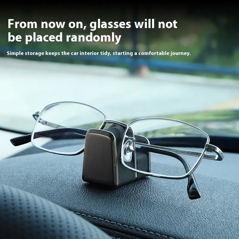 Zinc alloy car dashboard sunglasses holder with leather strap in black, green, grey, or red.