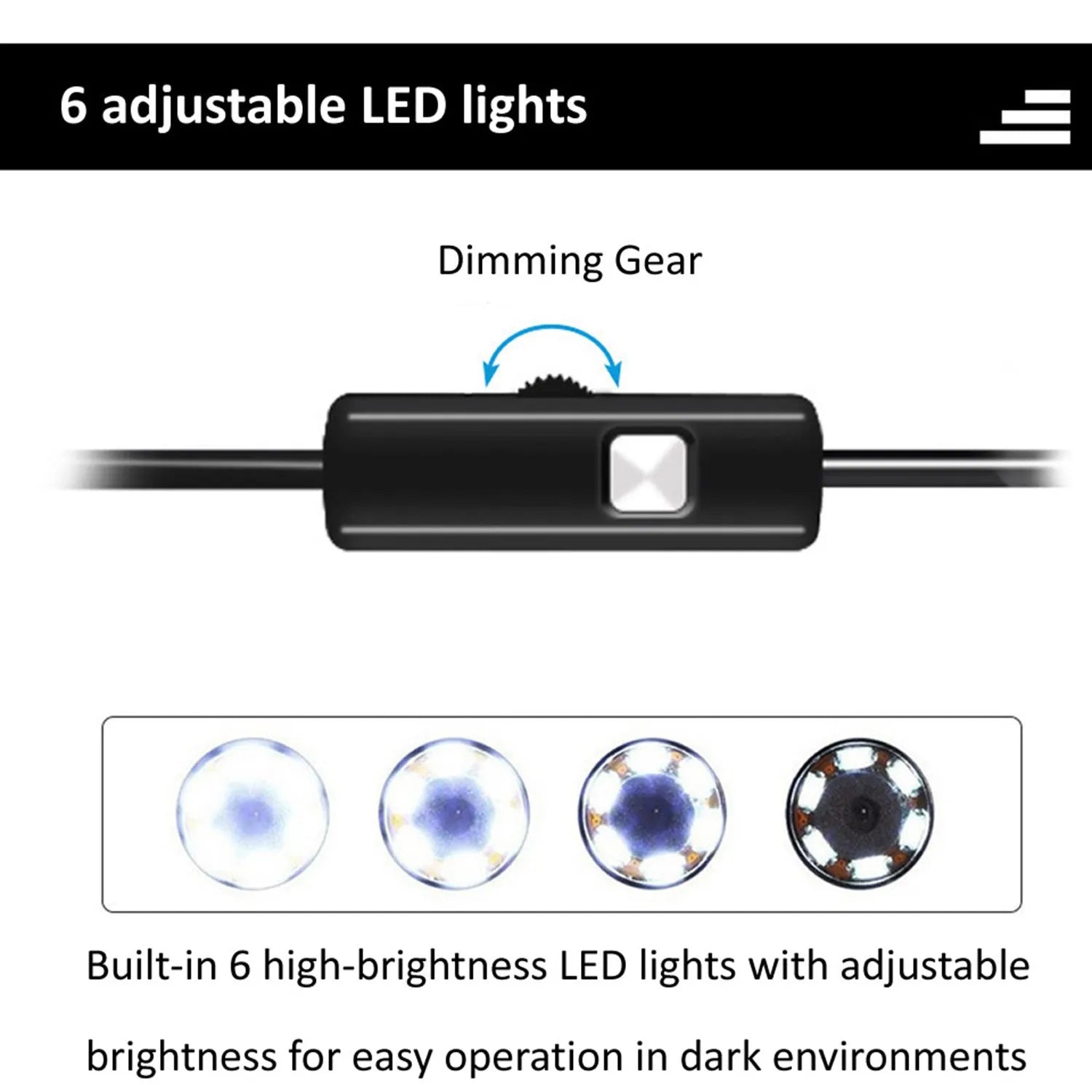 3-in-1 USB Type-C endoscope kit with flexible cable, waterproof probe, side mirror, hook, and magnet on a white background.