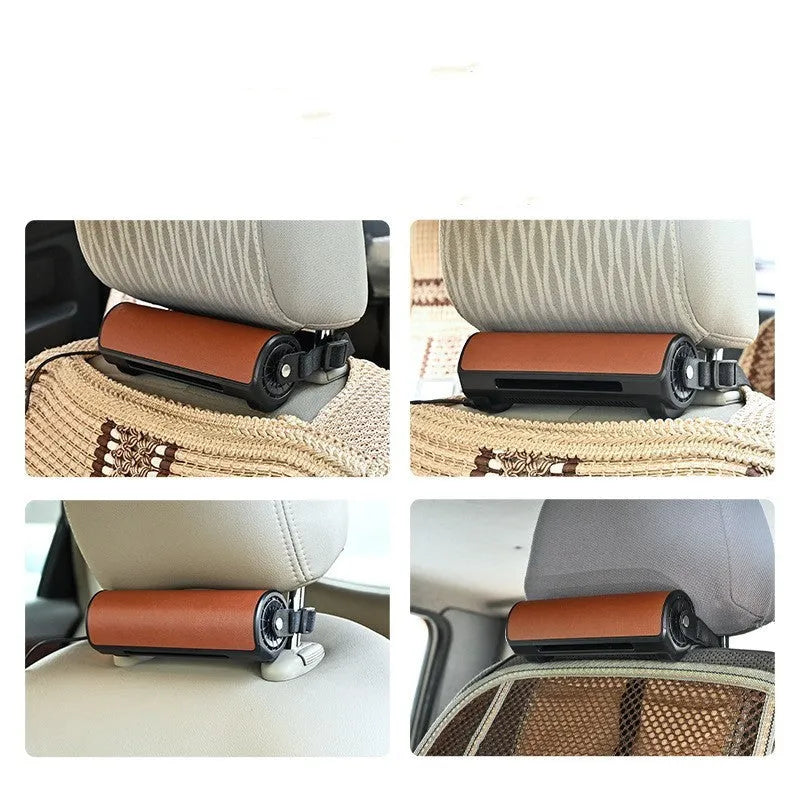 Bladeless car ventilation fan with USB power cord in black, brown and red colour options