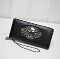 Long zipper PU leather women's wallet in black with card slots and coin pocket