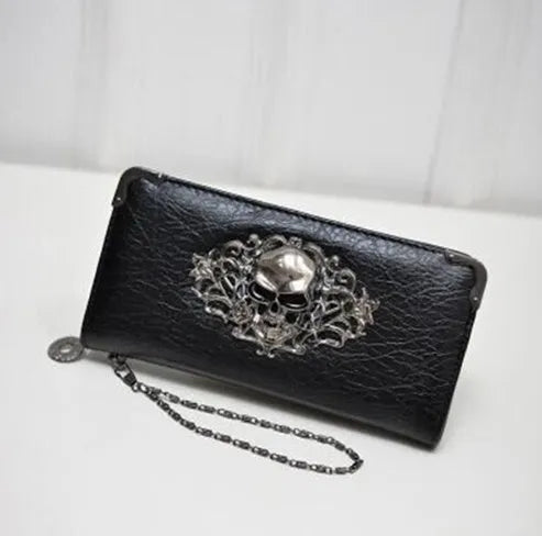 Long zipper PU leather women's wallet in black with card slots and coin pocket