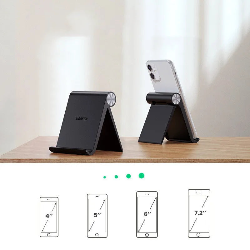 UGREEN portable phone holder showing adjustable clamp for 4-7.2 inch devices with lazy bracket mounting