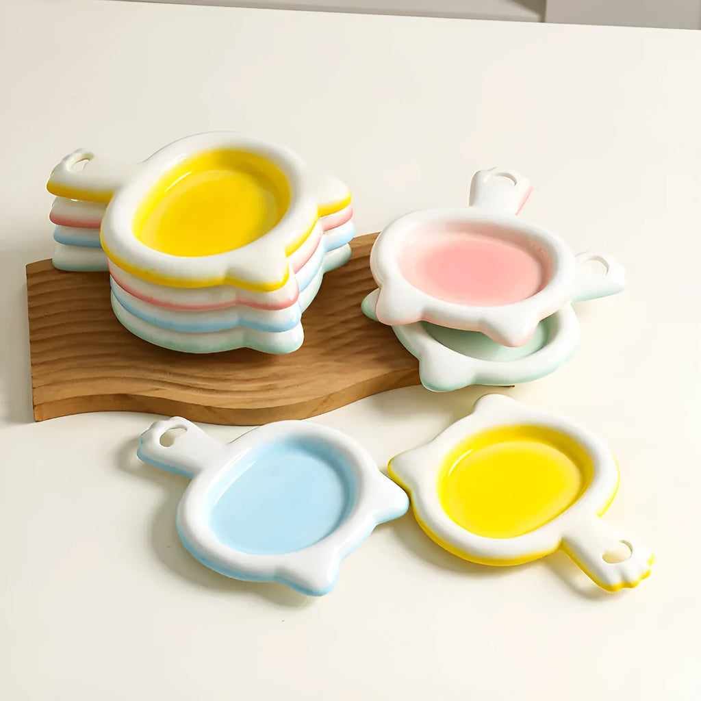 Ceramic cat bowl with non-slip rubber base in blue colour
