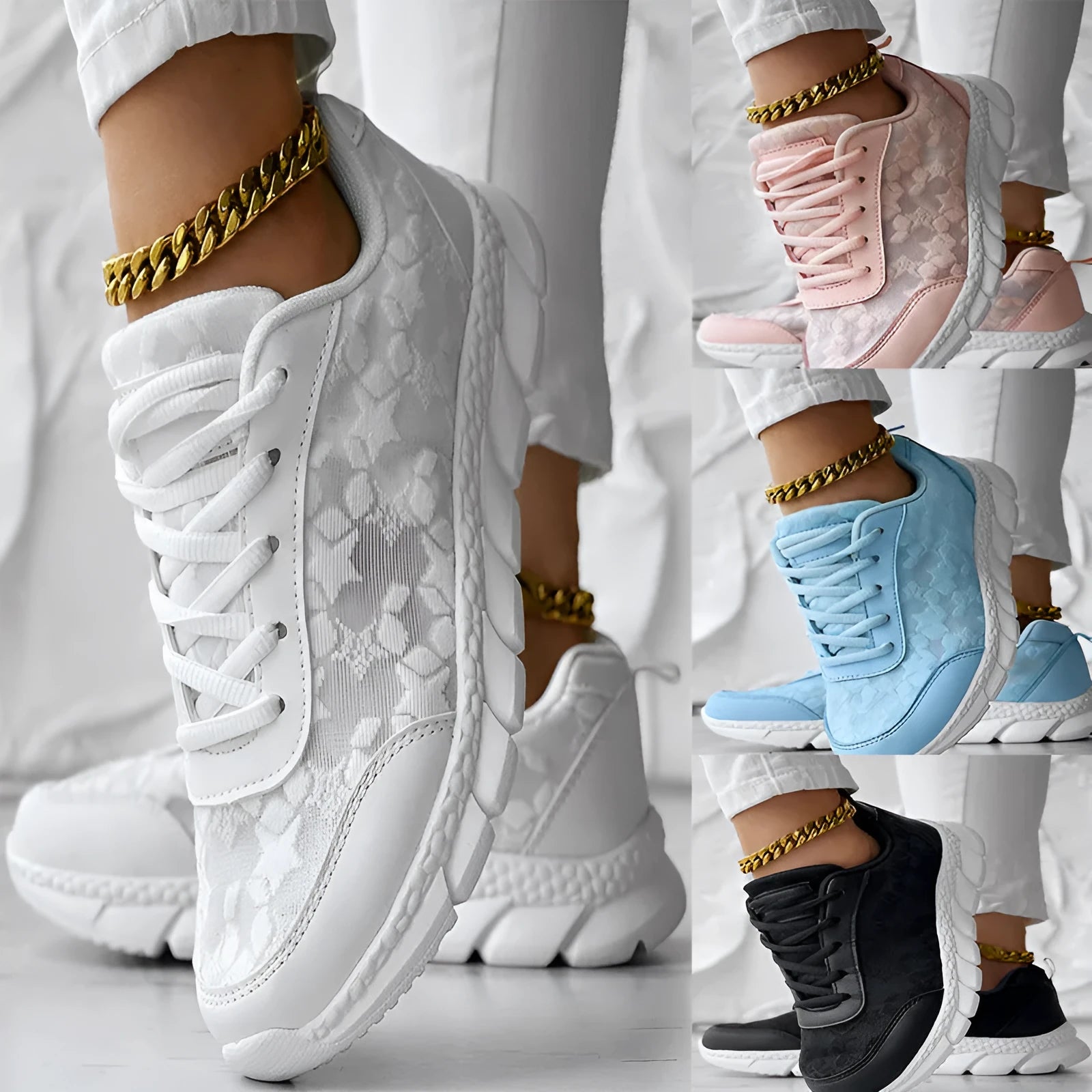 Women's white canvas casual sports running shoes with a flat heel and round toe on a plain background.