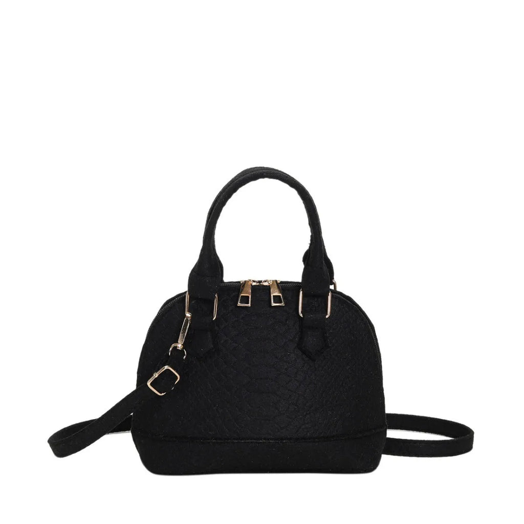 Women's felt shell-shape crossbody bag in khaki with embossing detail and single strap