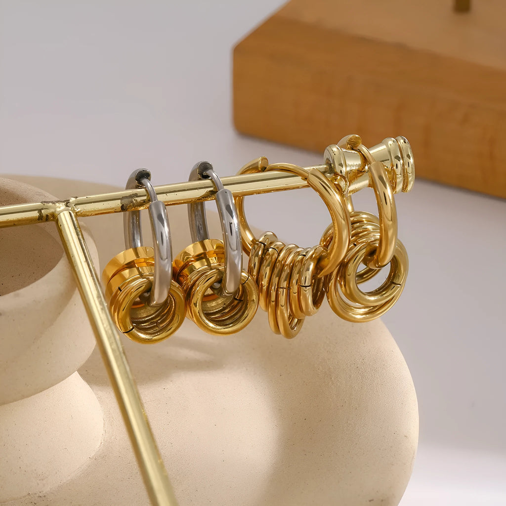 Stainless steel ins-style earrings with electroplated colour finish, available in two colour variations