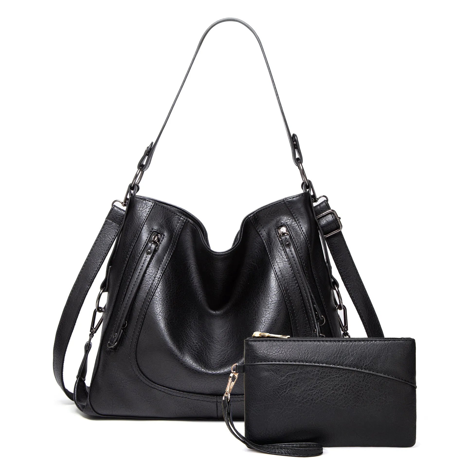 Fashion large capacity PU tote bag in beige with sewing line detail, sandwich pocket, and single shoulder strap.