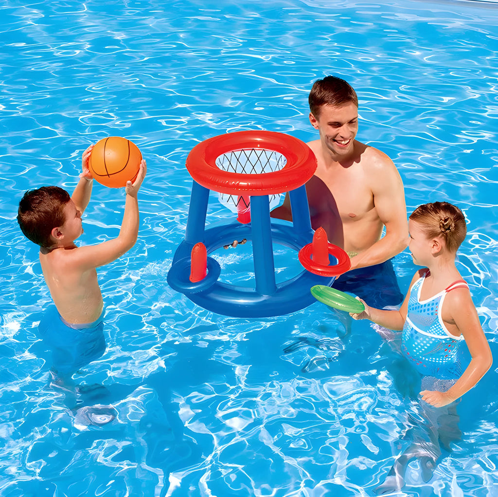 Inflatable basketball hoop in green and white PVC with basketball, 61cm, for pool water shooting game