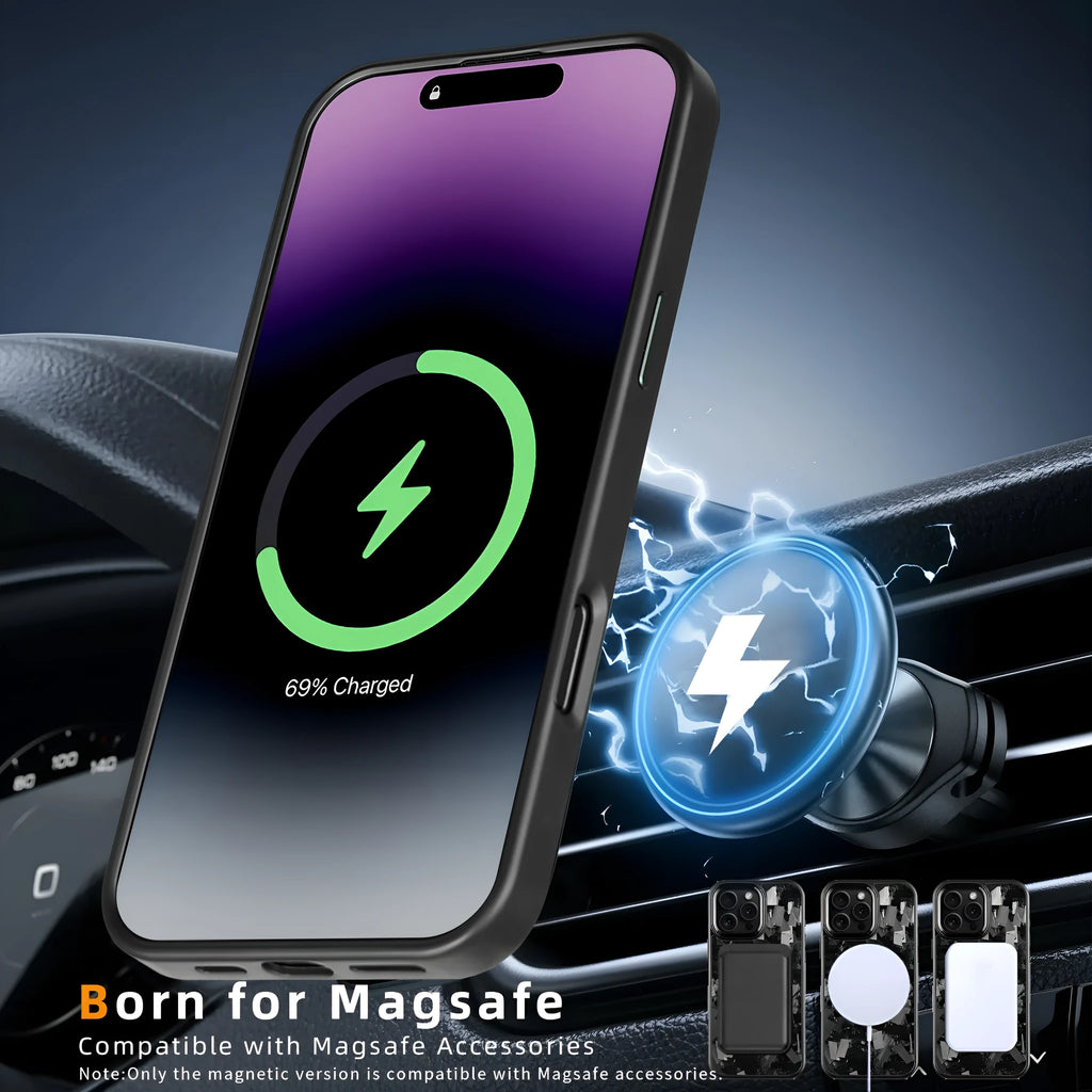 Black metal frame carbon fibre mobile phone case with forged pattern and magnetic back.