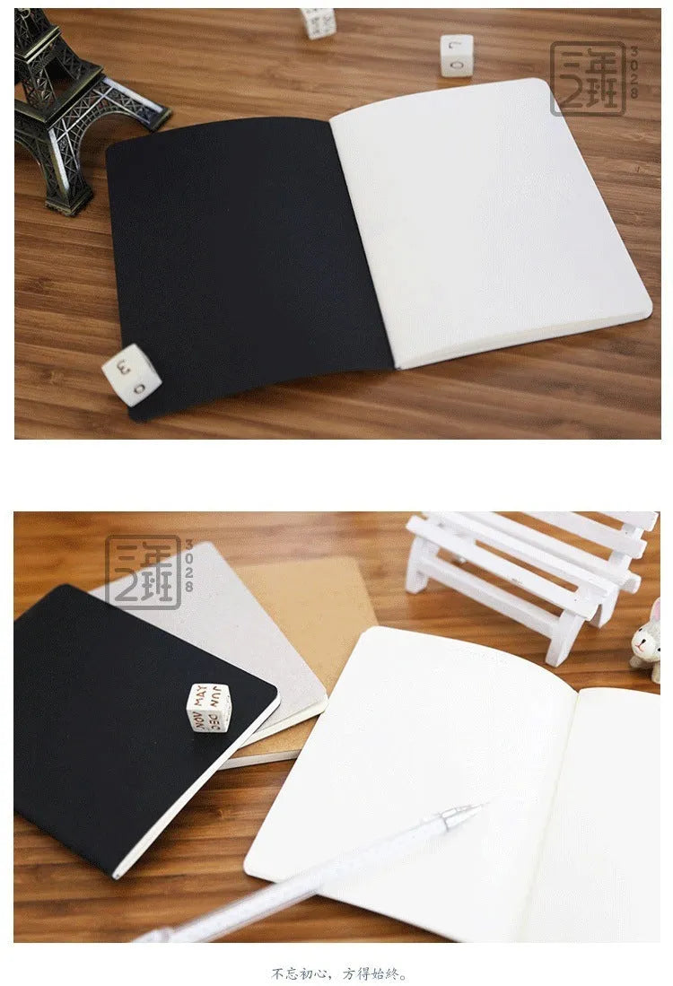 Retro plain blank A6 graffiti book in black, white, cowhide, or grey cover colour