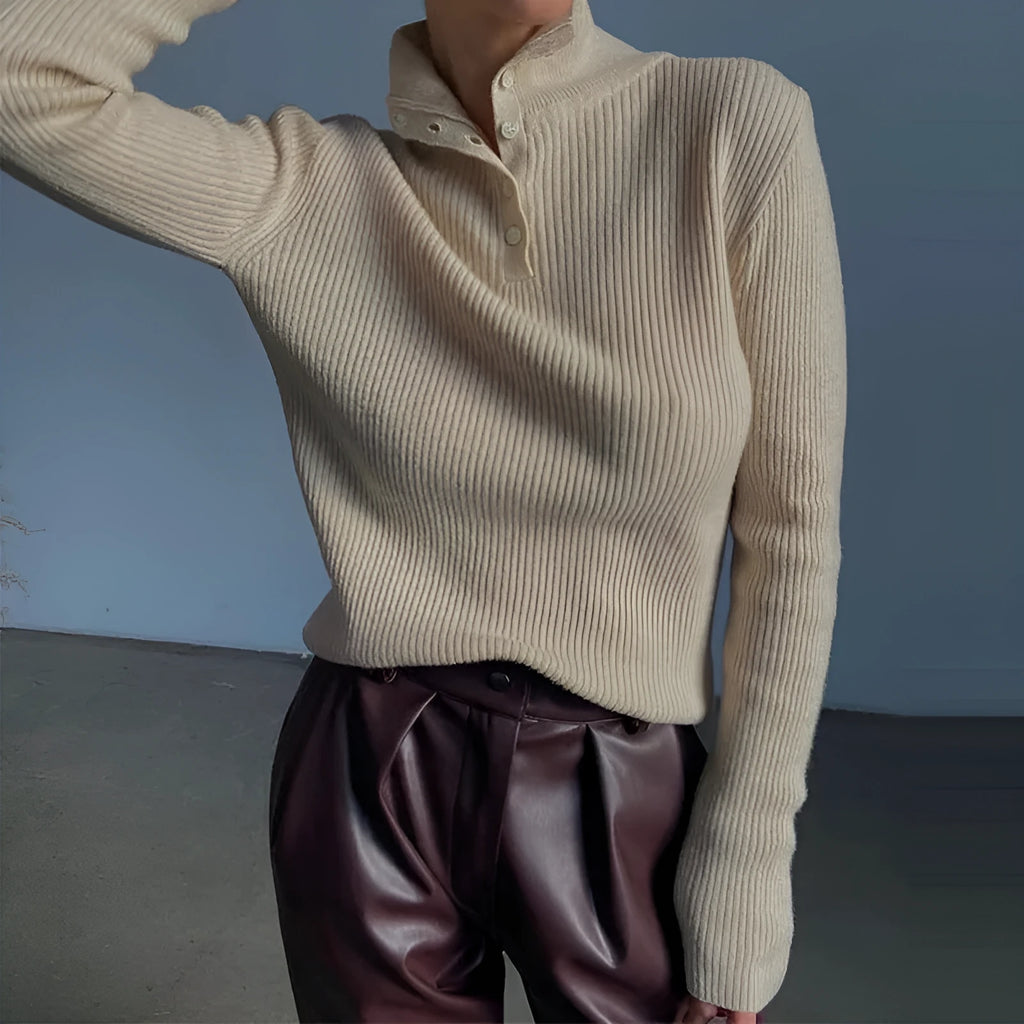 Retro breasted half turtleneck pullover sweater in slim fit with cotton lining