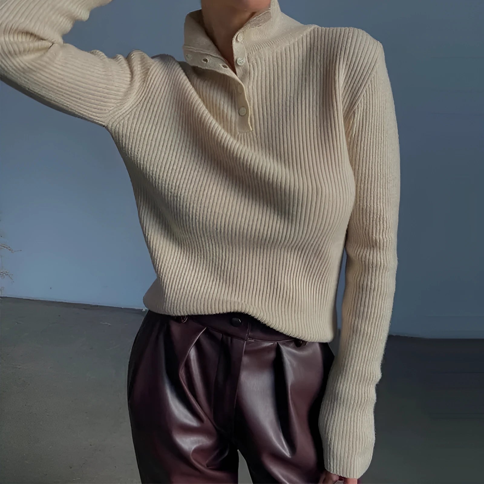 Retro breasted half turtleneck pullover sweater in slim fit with cotton lining