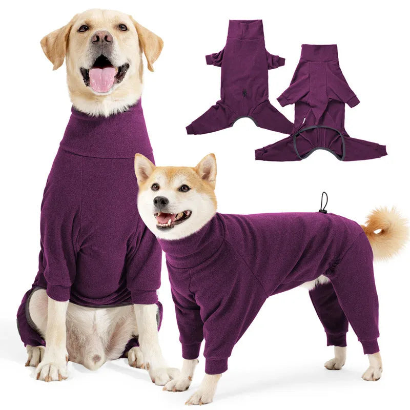 Dark grey polar fleece four-legged dog clothes with high collar for winter cold protection