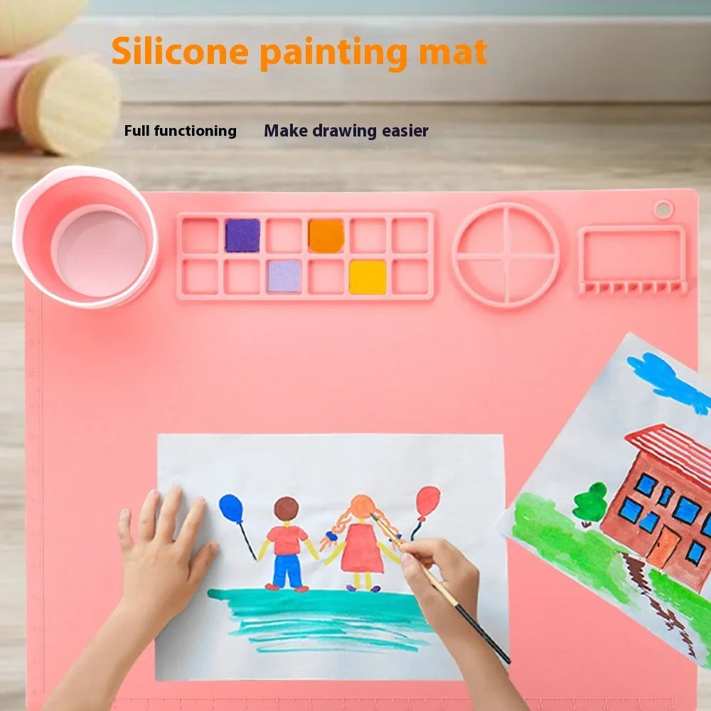 Silicone painting mat with optional mixing bowls for watercolour protection measuring 50x40cm