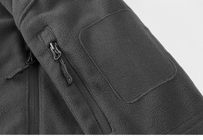 Men's thick military army fleece jacket, windproof thermal, cashmere lining, solid colour, zip front, turn-down collar