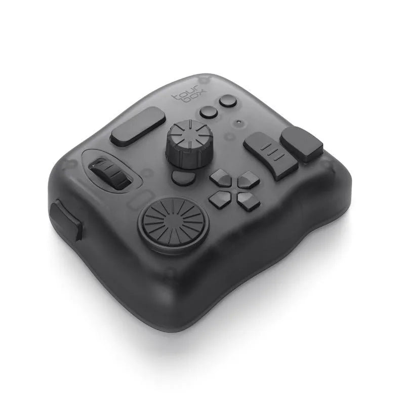 TourBox NEO black auxiliary keyboard for video editing on a desk