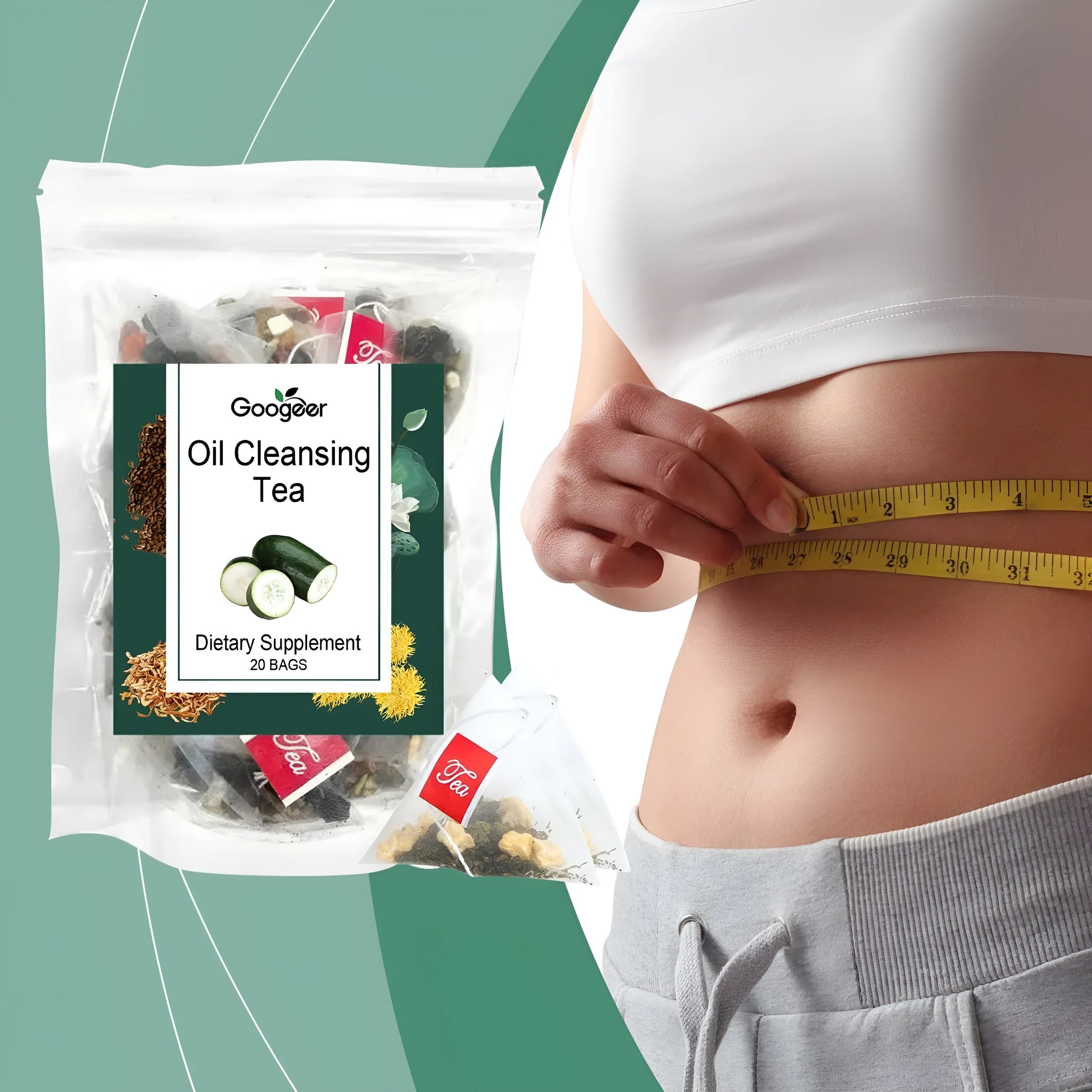 Googeer oil cleansing tea pack with 20 individual tea bags containing traditional Chinese herbal blend