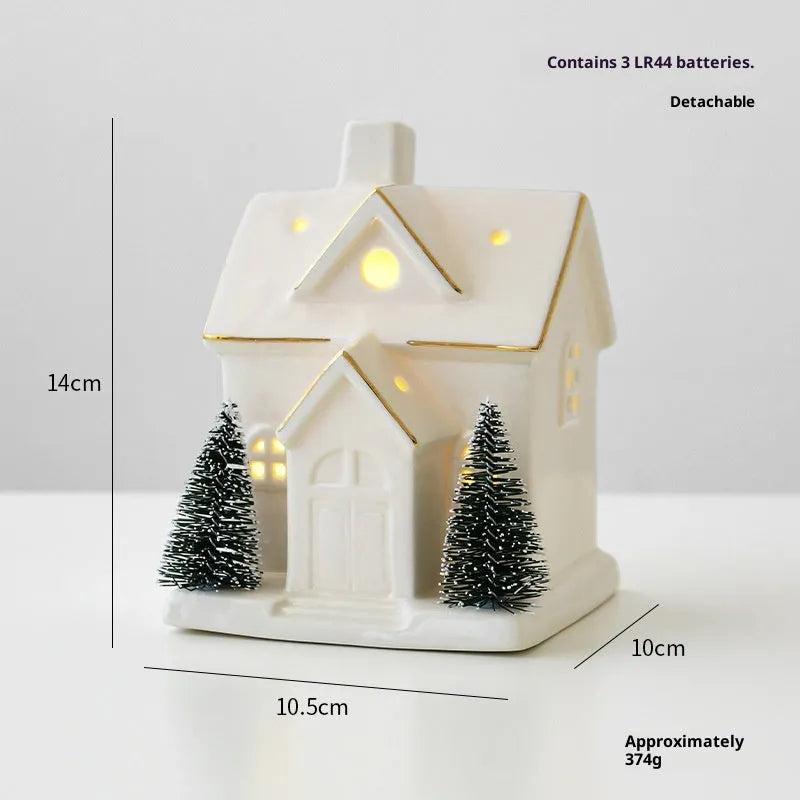 Ceramic Christmas tree house ornament in European style villa design with open door