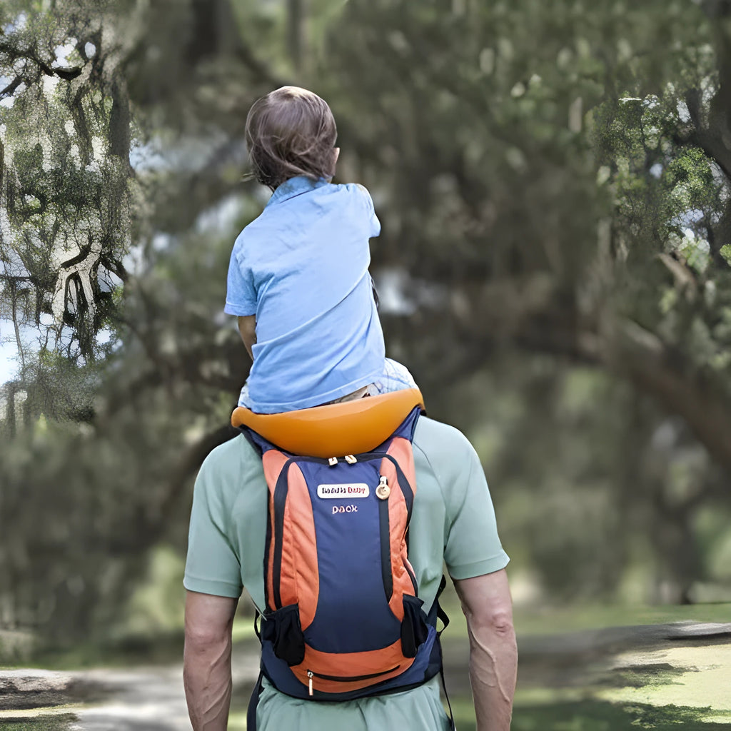 Hands-free shoulder carrier with cushioned hip seat and ankle straps in backpack style for toddler aged 2-5 years