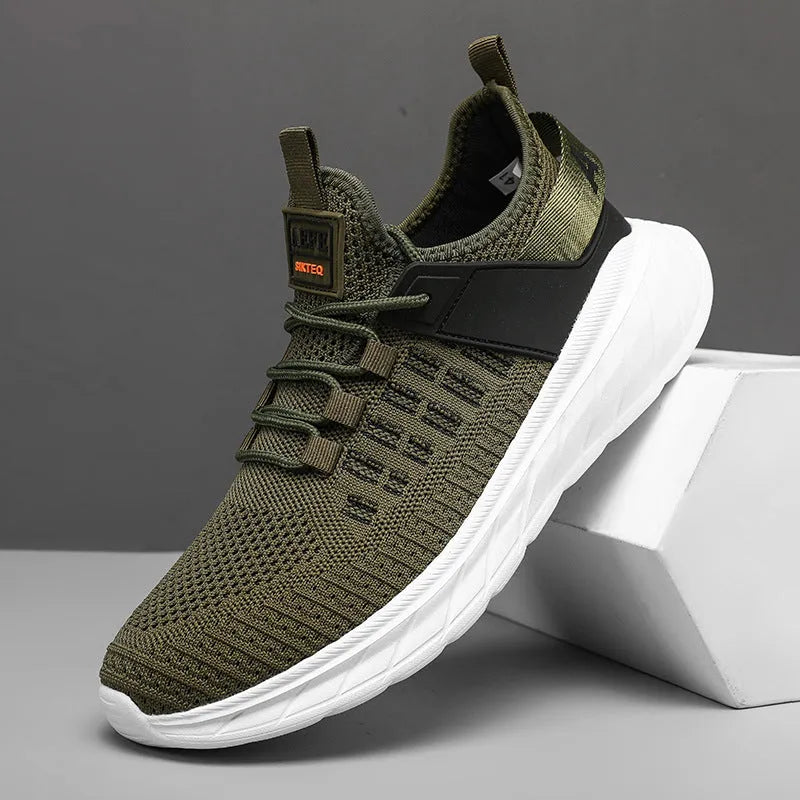 Men's breathable mesh casual sports shoes in Gray with round toe and ankle strap