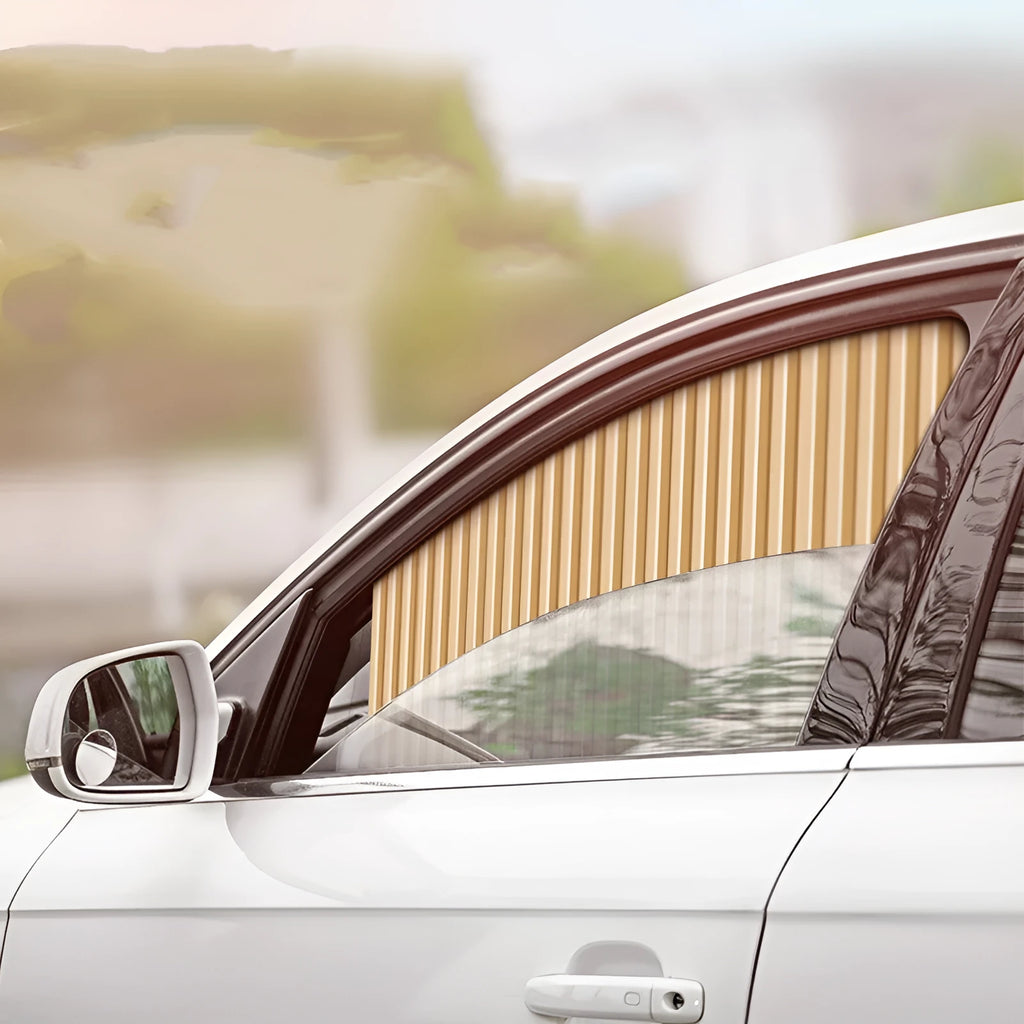 Auto retractable car sun curtain in thick opaque cloth material for heat insulation