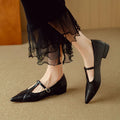Brown pointed toe women's flat shoes with cowhide leather uppers and soft sole