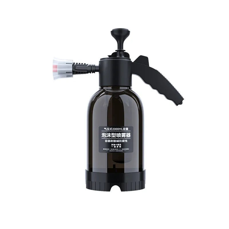 Black 2L foam watering can sprayer with pump handle and two nozzles