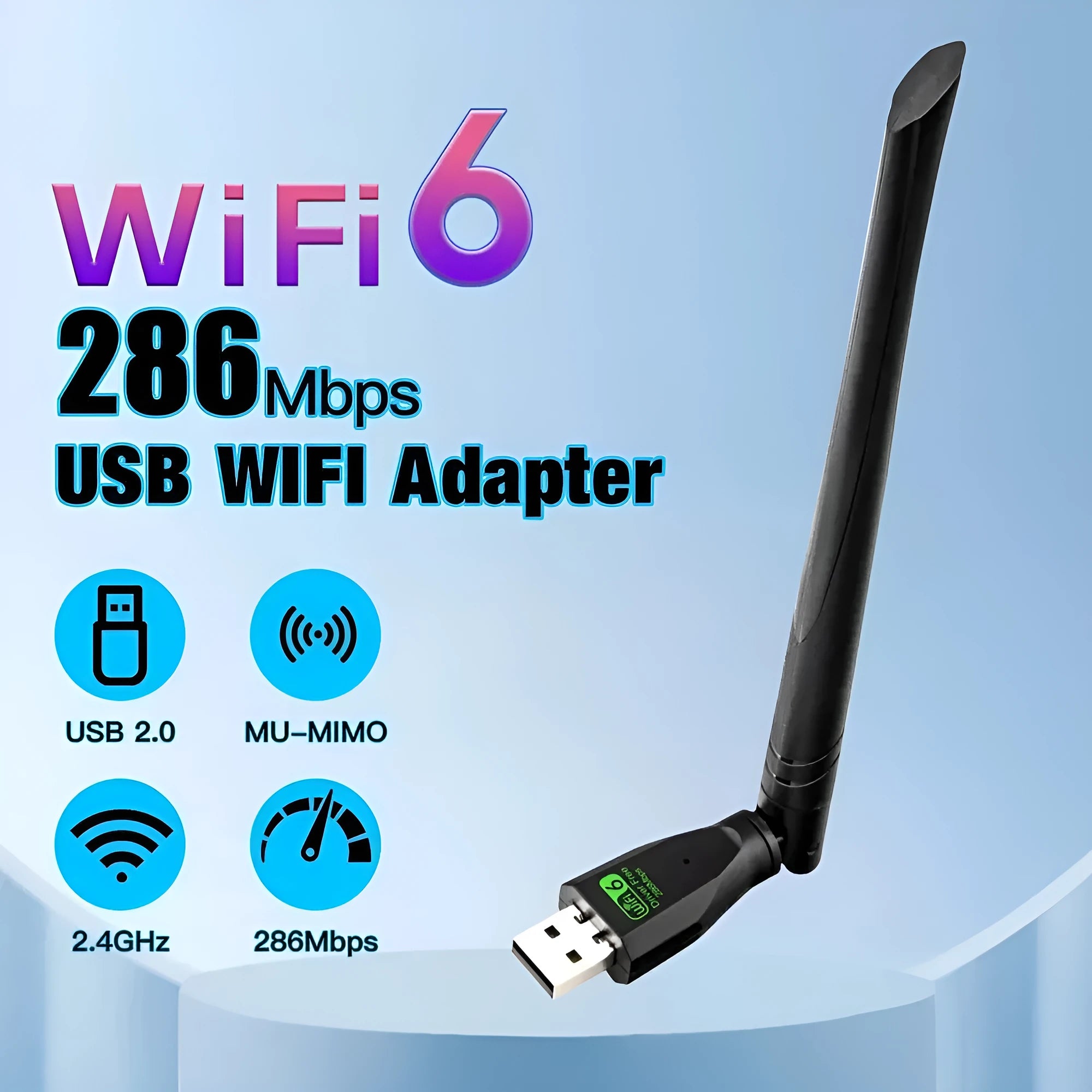 Black external USB WiFi6 wireless network card with driver-free receiver transmitter