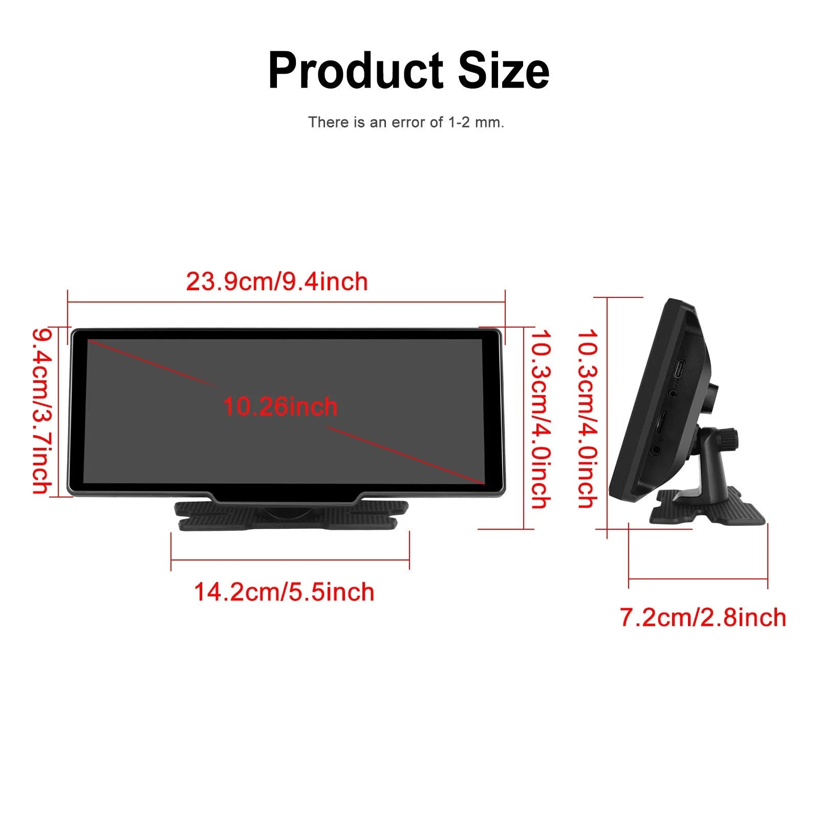 10.26-inch car DVR dash cam with rear view camera mounted on vehicle dashboard