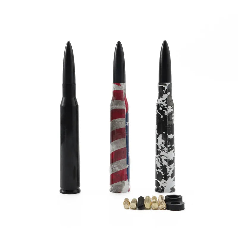 14cm bullet antenna in American flag, camouflage green, and colour black designs for vehicle exterior styling
