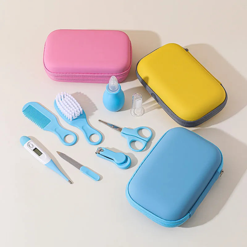 Baby nail cutting pliers 8-piece set in blue with EVA bag and soft head clipper