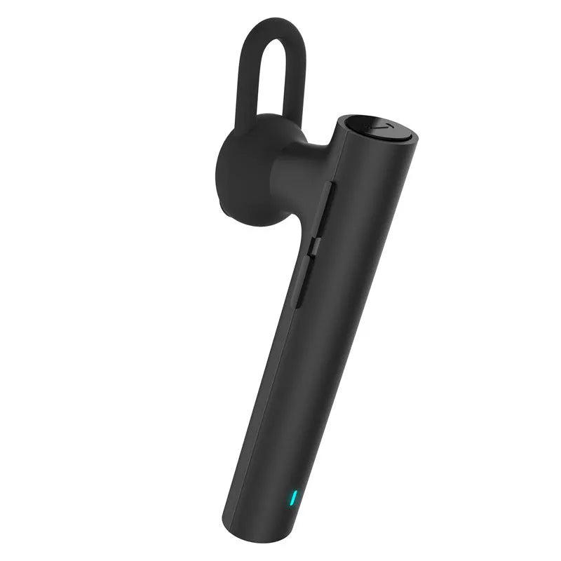 Compact black and white wireless Bluetooth earpiece showing 5.6 cm size dimensions