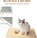 Natural sisal cat scratch pad with adhesive hook loop tape placed on floor, showing textured surface and tape backing