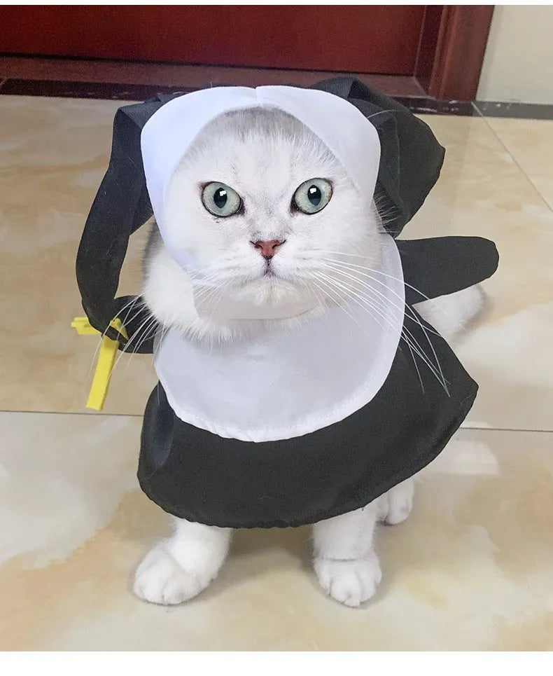 Black polyester pet nun Halloween costume for dogs and cats free size