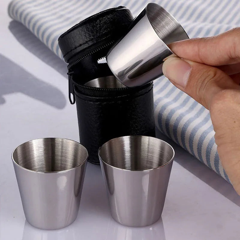 30 ml stainless steel wine glasses in PU leather cup cover with cup holder for outdoor travel