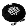 A plush, thick nest-style dog bed for small to medium sized pets, shown in yellow, pink, or black.
