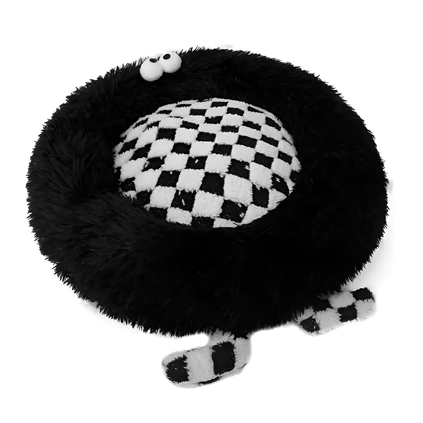 A plush, thick nest-style dog bed for small to medium sized pets, shown in yellow, pink, or black.