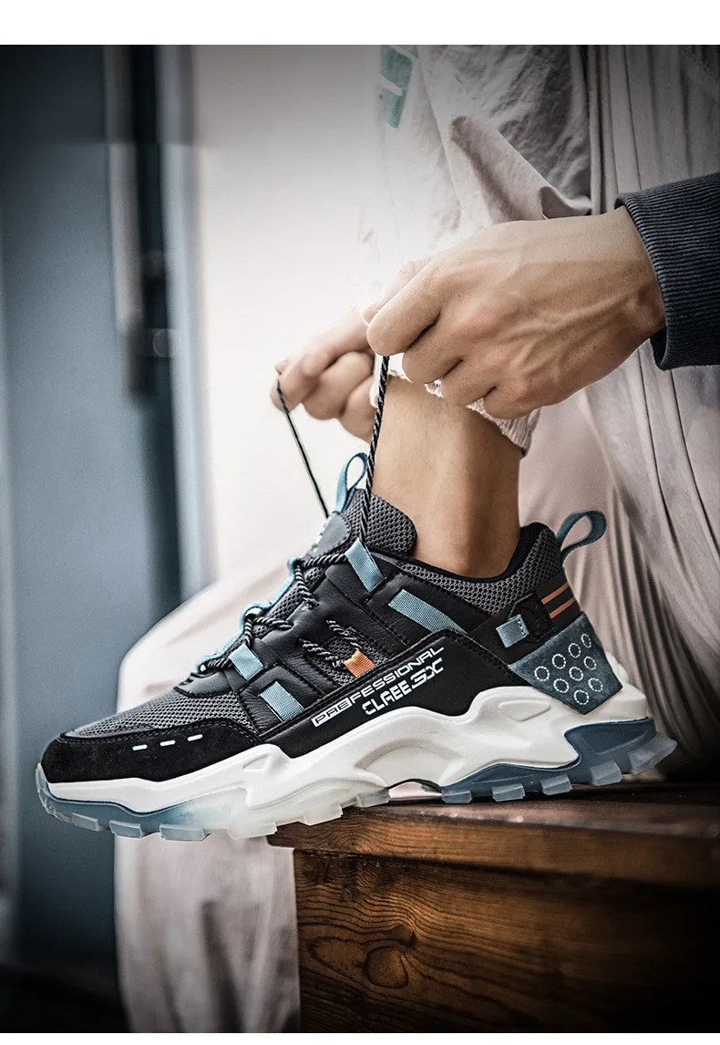 Daddy shoes with microfiber leather flying fabric upper, TPU sole, round toe, black blue colour