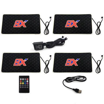 Black car interior atmosphere light with sound control, multicolor LED pad, USB socket, style A projection