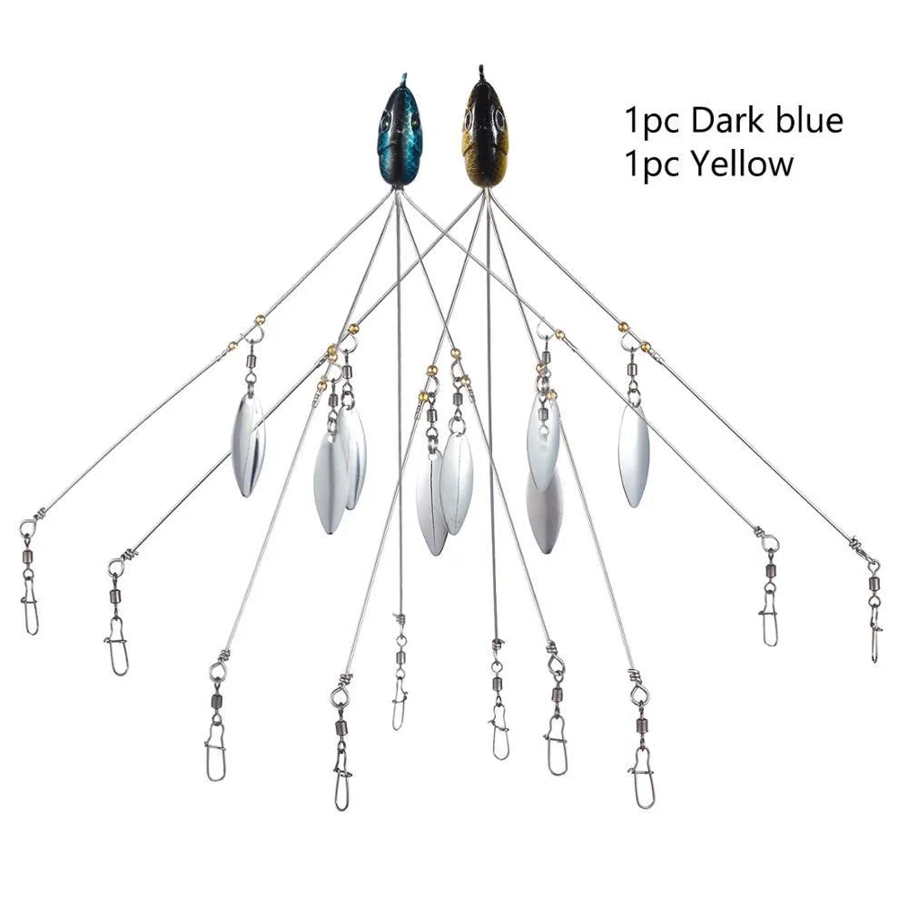 Bassdash umbrella fishing lure rig with 5 swivels and rotating metal sequins